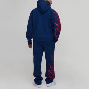 Navy Red <b>Gothic</b> Script <b>Hoodie</b> Sweatpants Side Print Custom Men Two Piece Tracksuit - Product Image 2