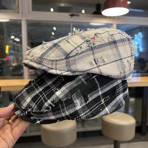 Béret vintage unisexe en tweed, style newsboy, noir, <span class=keywords><strong>blanc</strong></span>, à carreaux, motif à carreaux marron, pour <span class=keywords><strong>homme</strong></span>, style britannique décontracté, sport, plage, fête - Product Image 3