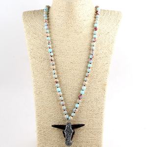 Collar con colgante de cabeza de calavera de Toro de resina marrón para mujer, joyería Bohemia, piedras largas anudadas hechas a mano - Product Image 3