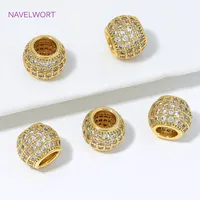 Perles d'espacement rondes plaquées or 18 carats avec zircon incrusté, à grand trou, séparateurs de couleur inaltérable pour la création de bracelets/colliers DIY
