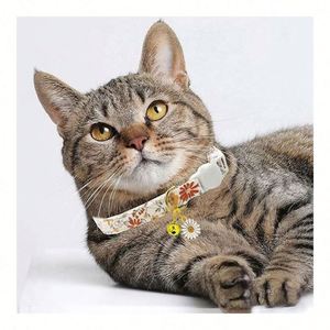 Cotton Breakaway <b>Cat</b> <b>Collar</b> Flowers Pendant Adjustable Safety Kitty Kitten <b>Collars</b> Cute Kitten <b>Cat</b> <b>Collar</b> with Bell - Product Image 1