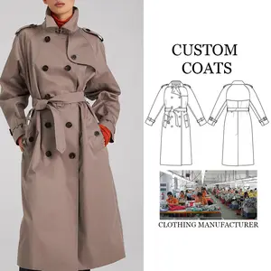 Fournisseur personnalisé en gros femme automne hiver vêtements polyester trench veste laine long manteau pour femmes dames prix d'usine