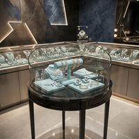 Comptoir de présentation de bijoux rond sur mesure, vitrine en verre trempé, ensemble de présentation de bijoux en velours, éclairage LED pour boutique de bijoux de luxe