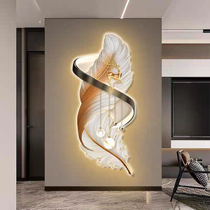 Bán buôn <span class=keywords><strong>3D</strong></span> phòng khách sang trọng khách sạn Lông Sáng tạo hiện đại trừu tượng pha lê tường nghệ thuật tinh Crafted LED ánh sáng trang trí nội thất sơn - Product Image 2