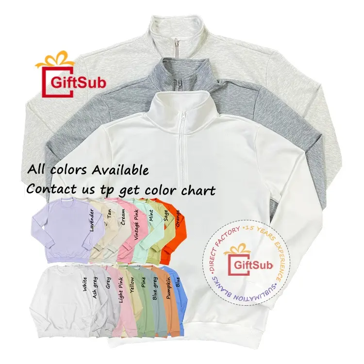 Di alta qualità in cotone 100% poliestere sentire mezza Zip girocollo Pullover Unisex sublimazione in bianco 1/4-Zip felpa con cappuccio per gli uomini