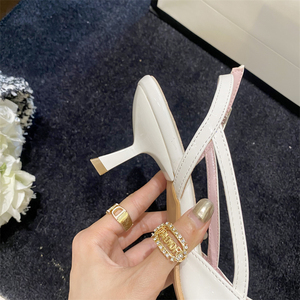 Zapatos de tacón alto de aguja finos con punta para mujer 2023, sandalias Baotou de boca poco profunda con tacón de aguja, elegantes y de moda para mujer. - Product Image 5
