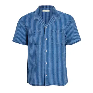 Hızlı satış pro tedarikçisi 100% pamuklu uzun kollu tişört erkek gömlekler kısa kollu mükemmel düğme aşağı kamp yaka chambray gömlek