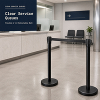 Poteau de barrière de file d'attente rétractable noir avec sangle de 2 m et hauteur de 910 mm pour aéroport