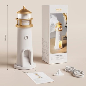Motion <b>Sensor</b> Night <b>Light</b> Lighthouse with Moon Projection 3m Detection USB Rechargeable Bedside Lamp for Hallway Bathroom - Product Image 6