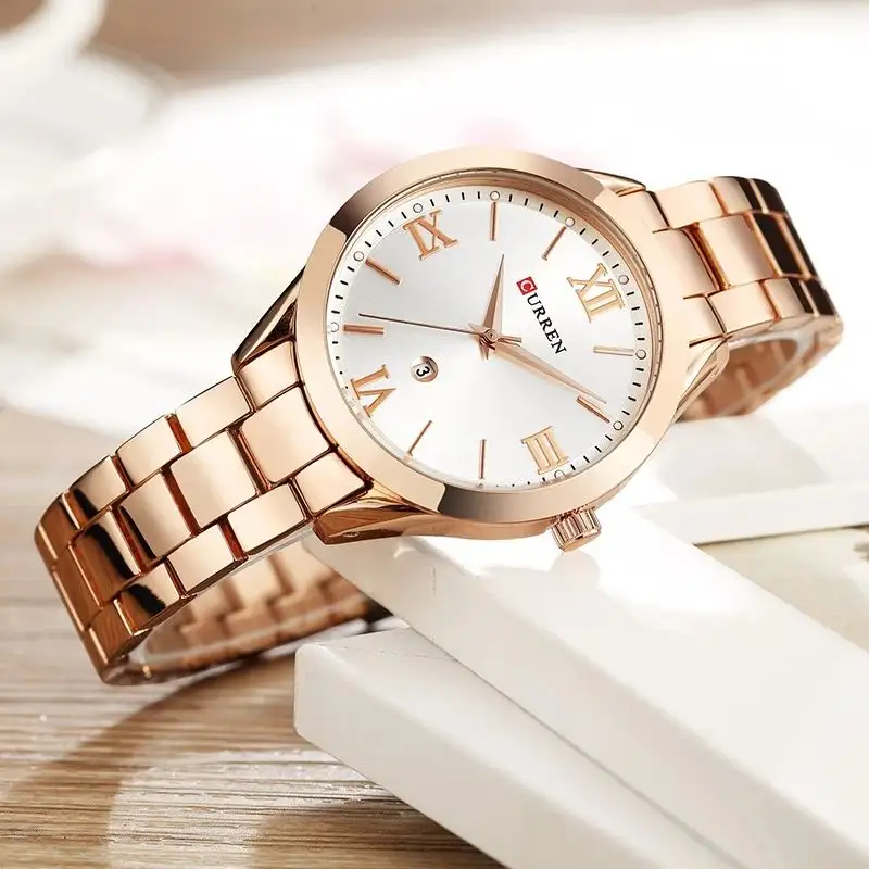 9007ゴールドウォッチレディースクリエイティブスチールレディースブレスレットウォッチ女性用時計Relogio Feminino Montre Femme Watch