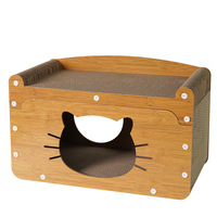 3-en-1 Maison à chat écologique en bois et sisal, grand lit-canapé pour chat à 2 niveaux, avec tapis à gratter ondulé résistant à l'usure pour chats de grande taille