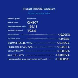 Alta pureza 99% Food Grade Citrato De Sódio Pó Cristalino Branco Baixo MOQ 25 kg Saco Industrial Grade Ácido carboxílico - Product Image 6