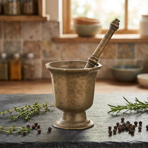 Mortero y Maja de Metal para Triturar Alimentos y Especias, Diseño Clásico Tallado, para Uso Doméstico y en Cocina - Product Image 1