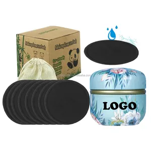 zero waste custom reusable washable eco-friendly natural facial round bamboo cotton velvet makeup remover pads with strap logo