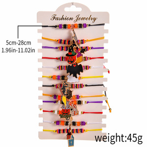 Ensemble de bracelets de dessin animé d'Halloween, tressés, réglables, unisexes, bijoux de fête, en alliage de zinc, motif citrouille et crâne - Product Image 5