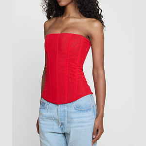 Women Fashion Corset High Elastic Woven Mesh Slim Fit Fishbone Backless Solid Color Sexy Bustier ODM Button - Product Image 2