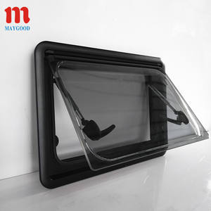 Ventana para caravana, Ventana para autocaravana de doble acristalamiento de acrílico, Ventilación abatible, Ventana para autocaravana con mosquitera y cortina - Product Image 1