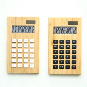 Bamboo Office Calculator 12 Digit LCD Display School Special Gift Calculate Commercial Tool Battery Solar Powered