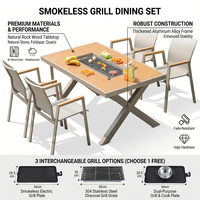 Ensemble de table de repas d'extérieur Meiqi avec barbecue électrique et au charbon de bois, table à thé et chaises pour villa, jardin, cour arrière, loisirs