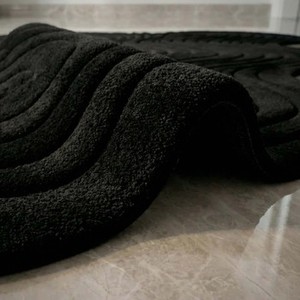 Tapis d'appoint noir de luxe à motif abstrait, tapis en laine tufté à la main à motif ondulé moderne, grand tapis de salon design, tapis moelleux et doux pour la décoration du sol - Product Image 6