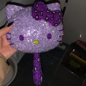 Miroir de poche Hello Kitty en strass, miroir de maquillage scintillant avec poignée, vente en gros - Product Image 4