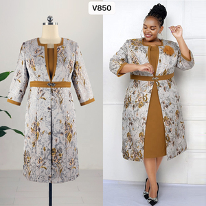 Robes de cérémonie élégantes grande taille pour femmes, motif floral, longueur genou, infroissables, pour l'église, le dimanche, les dîners d'affaires - Product Image 1