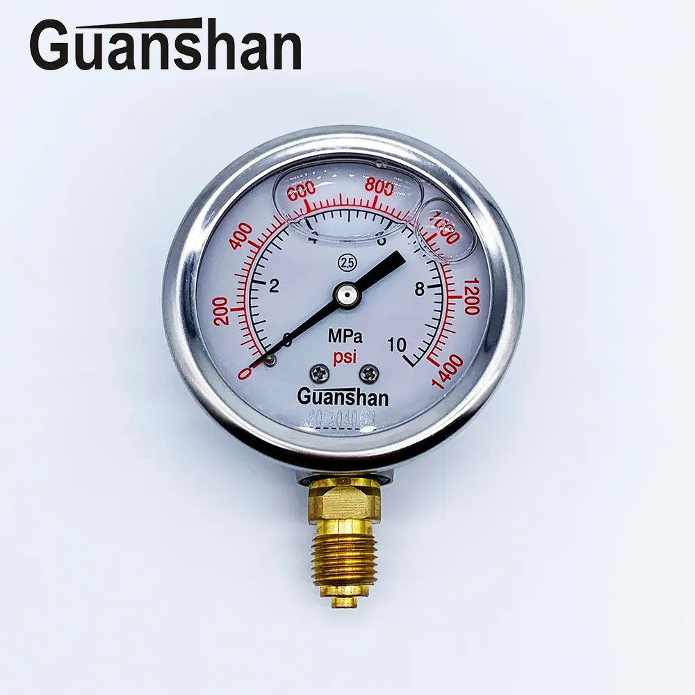 2.5 polegadas medidor de óleo, glicerina calibre de pressão enchido, conexão de volta medidor de pressão de óleo