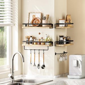 Bathroom Shelf Wall Mounted Double Layer Wood And Metal Storage Rack With Towel Bar For Bathroom And Kitchen - Product Image 3