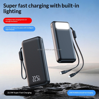 Batterie externe premium 20000 mAh 22,5 W à charge rapide avec 2 câbles intégrés, écran LED, sortie USB-C/PD, chargeur portable léger en tissu