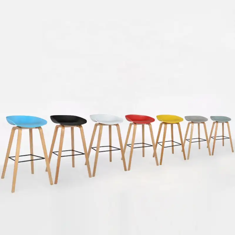 북유럽 디자인 블랙 카운터 현대 식사 높이 플라스틱 테이블 바 의자 나무 다리