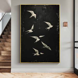 Pintura al óleo abstracta de golondrina voladora SQ sobre lienzo, pintura de pájaros, arte de pared grande en blanco y negro, decoración personalizada para el hogar y la sala de estar - Product Image 5