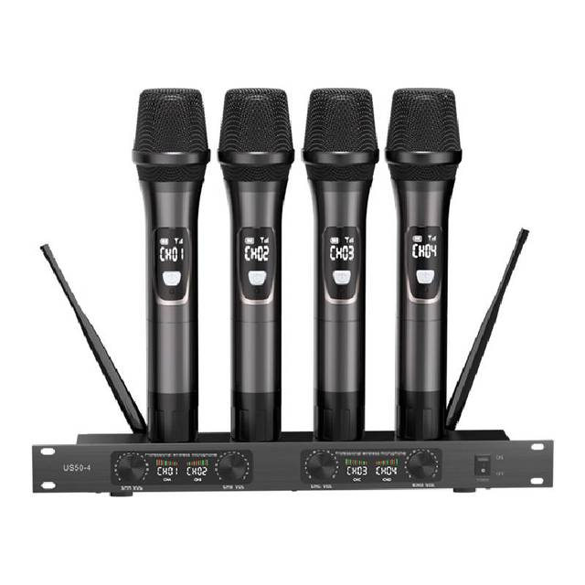 True Diversity 4 Channel Wireless Microphone System 200m Range Professional Stage Metal Receiver with Independent XLR Output