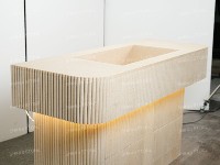 SH STONE Lavabo de salle de bain moderne en pierre calcaire beige Moleanos, écologique, autoportant, avec décor cannelé, pour appartement