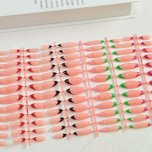 144 Pezzi <span class=keywords><strong>Unghie</strong></span> Finte Francesi a <span class=keywords><strong>Mandorla</strong></span> Media, Semplici Punte Rosse e <span class=keywords><strong>Nere</strong></span> Lucide per Copertura Completa - Product Image 5