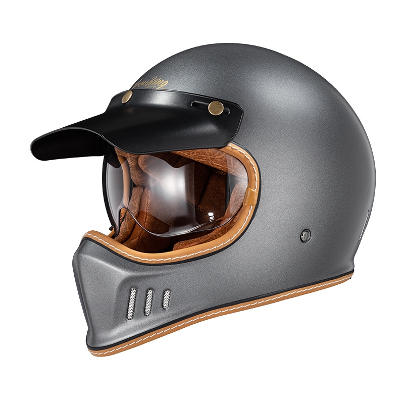 Casque gris métallisé avec visière transparente
