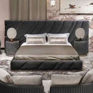 Luxury High-<b>End</b> Master Bedroom Furniture Modern Simple Solid Wood Large Unit <b>Bed</b> Luxury Fabric <b>Bed</b> Set - Product Image 3
