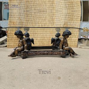 장식 청동 조각 천사 동상 벌거 벗은 소녀 직사각형 큐브 유리 탑 커피 테이블 - Product Image 3