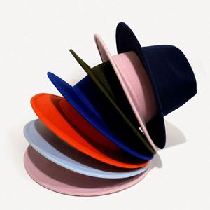 หมวกเฟโดราสีพื้นสำหรับฤดูหนาว หมวกปีกกว้างผ้าขนสัตว์  รับทำโลโก้ตามสั่งสำหรับผู้หญิง - Product Image 3