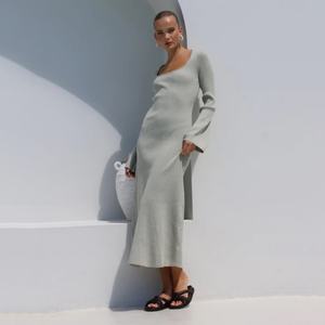 Robe longue crayon unie décontractée pour femme à manches longues, idéale pour l'automne et le printemps, vente en gros - Product Image 2