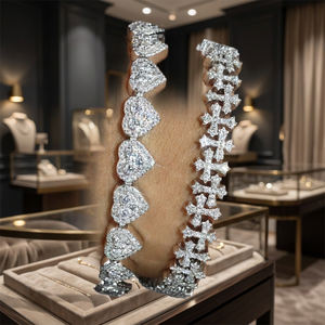 Bracelet de luxe en forme de cœur serti de pierres, chaîne à maillons croisés en moissanite VVS, bijoux hip-hop bling pour hommes et femmes - Product Image 1