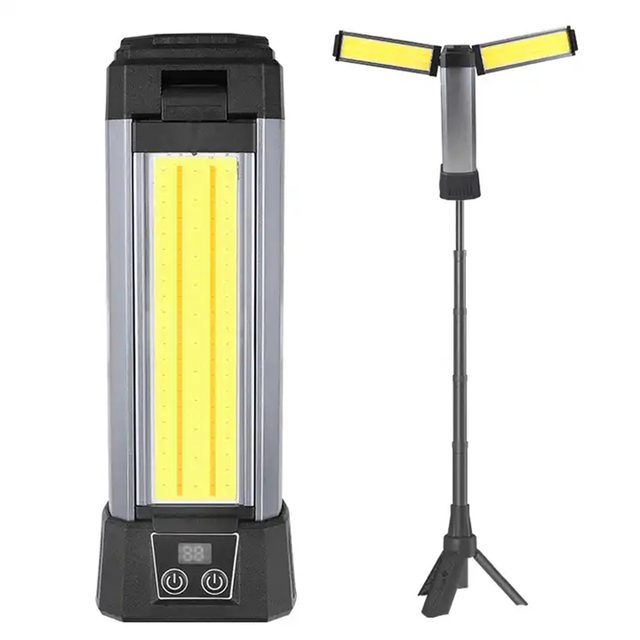 Construction Lights Job Site Lighting Adjustable Telescoping Tripod Dual-Head Rechargeable LED Work Light With Stand