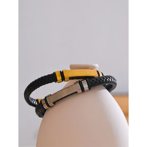 JINYOU 5462 produk baru 70mm gelang kulit hitam baja tahan karat gelang pria buatan tangan berlapis emas 18K untuk hadiah pria - Product Image 3