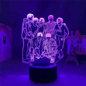 Sevgililer günü romantik KPOP yıldız en grubu A.R.M.Y Bangtan Boys grup 3D gece lambası BTS LED USB dokunmatik sensör masa lambası