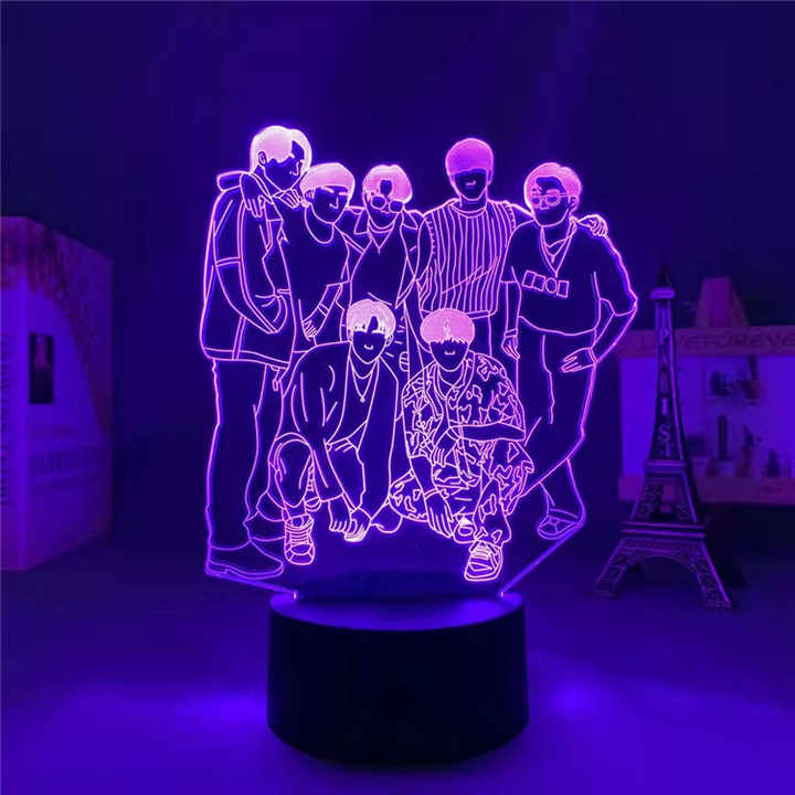 BTS 3D Gece Lambası - 7 Renkli LED Dokunmatik Hediye Aydınlatma