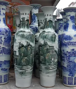 Jingdezhen Blauwe En Witte Keramische Vloervaas Handgemaakte Unieke Hoge Vloer Grote Staande Vaas