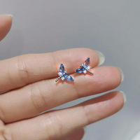 Pendientes de Zirconia Azul con Forma de Libélula, Estilo Simple, Lujoso, Exquisito, Divertido y Lindo, Serie Insectos, Venta al Por Mayor