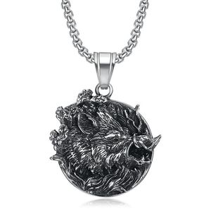 Collier pendentif tête de sanglier Viking en acier inoxydable pour hommes, chaîne à thème animalier nordique Odin, bijoux cadeau 3mm 61cm - Product Image 1