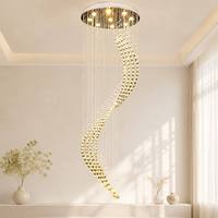 Lustre LED vintage en acier inoxydable pour grande salle d'hôtel moderne, avec cristaux K9, réglable, pour plafond de longue escalier