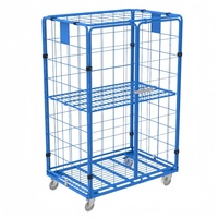 Chariot de transport industriel multi-niveaux à roulettes pour conteneurs métalliques et cages à roulettes, pour le transport de marchandises en entrepôt