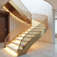 Escaliers en fer forgé courbés, luxueux et magnifiques, personnalisés avec éclairage LED pour la maison, provenant d'un fournisseur d'escaliers de Foshan